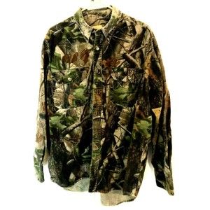 Wells Creek Realtree Hardwoods Camo Button Up Long Sleeve Shirt Men's XL